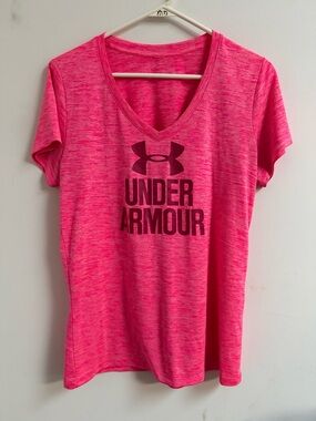 Under Armour Pink Heather V-Neck Logo Tee